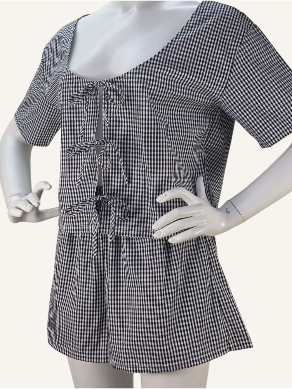 PRIV Black Gingham 2-Piece Top & Shorts Set Small Pockets Designed In Canada - Picture 3 of 15